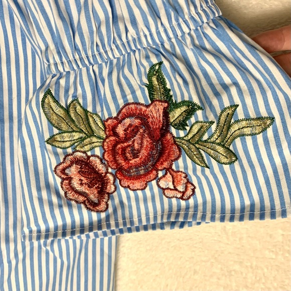 White & Blue Striped Off the Shoulder Top - Picture 2 of 5